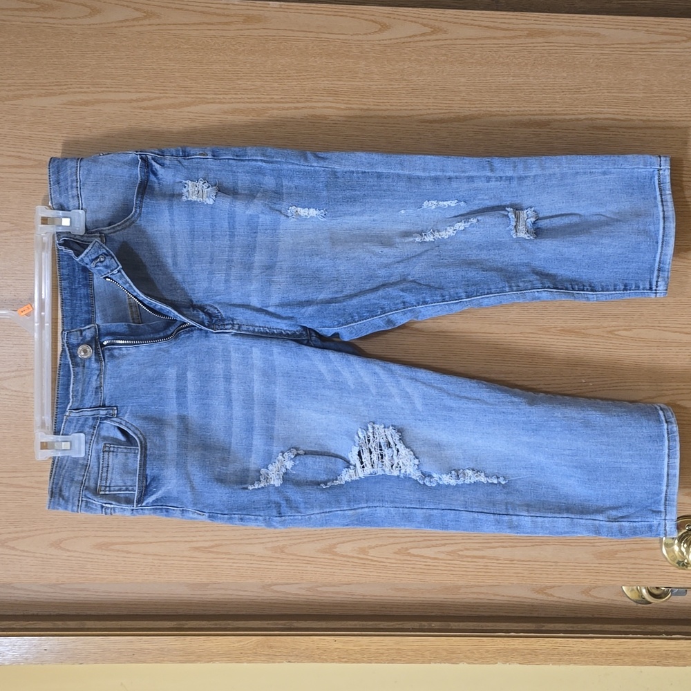 Distressed Blue Jean Capris